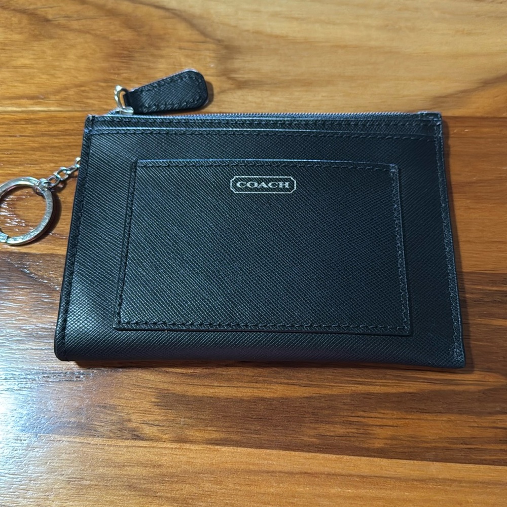 Coach Black Leather Key Chain and Card Holder